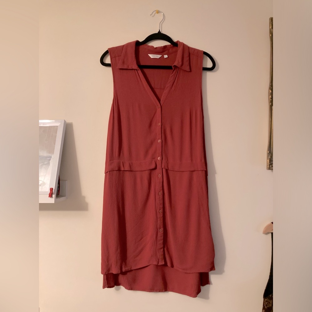 Signature by Reitmans Burnt Orange Sleeveless Button Down Dress with Collar